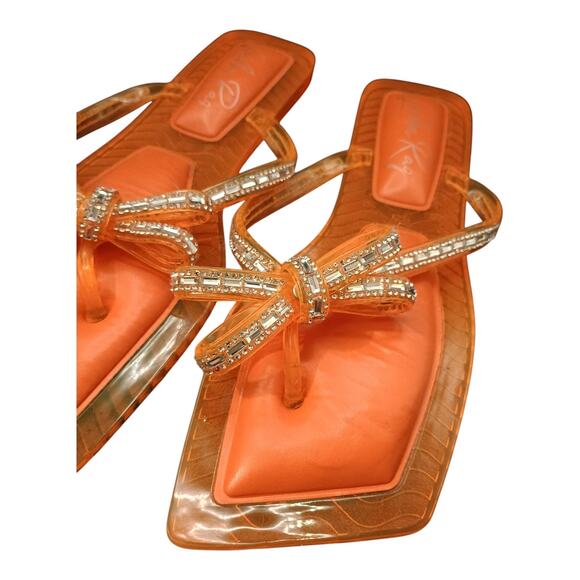 London Rag Orange Jelly Sandal Flip Flop Silver Gems Bowtie Women's Size 11 - Picture 5 of 10